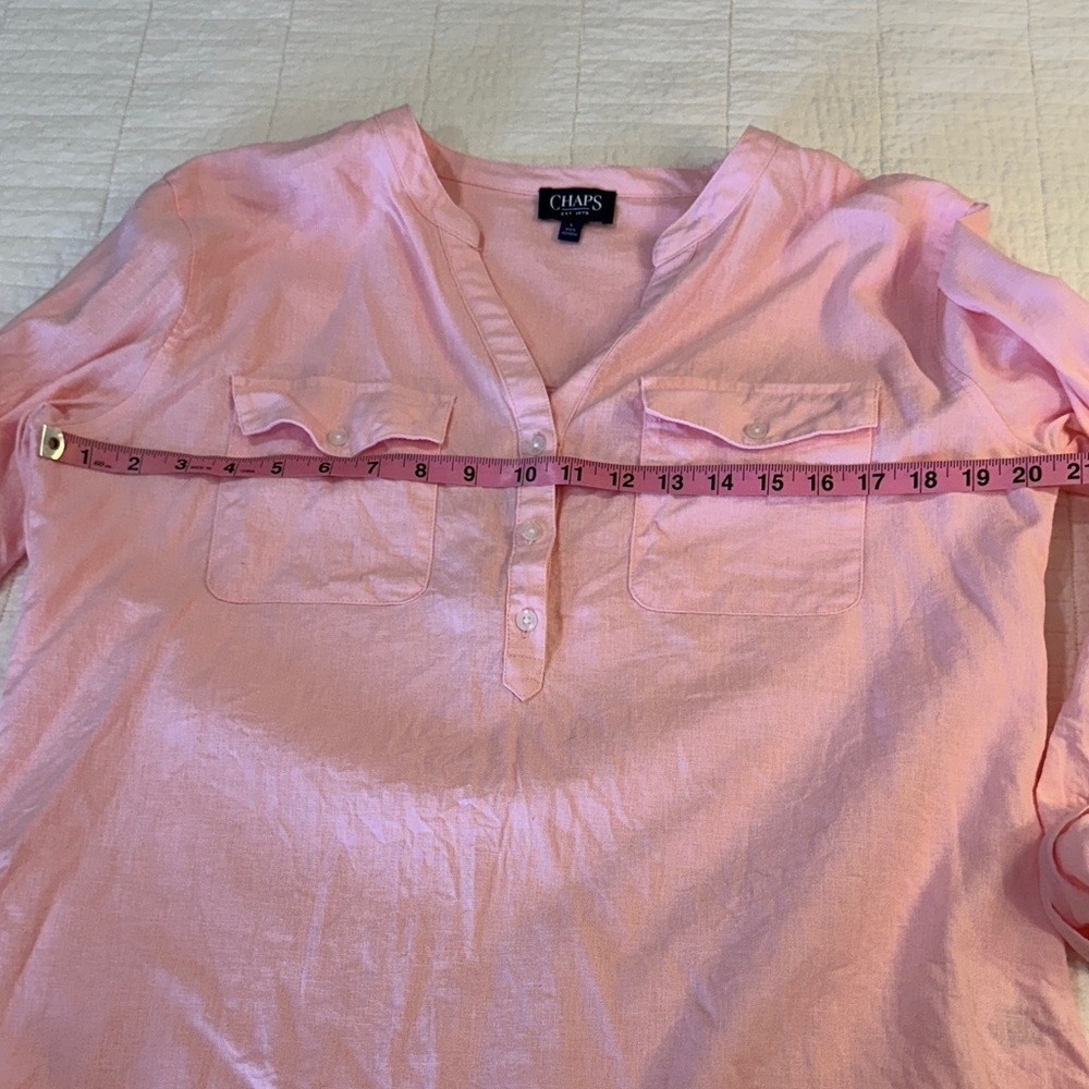 Chaps Tunic Linen Blend Long Sleeve Light Pink Button 3/4 button down EUC - Picture 5 of 8
